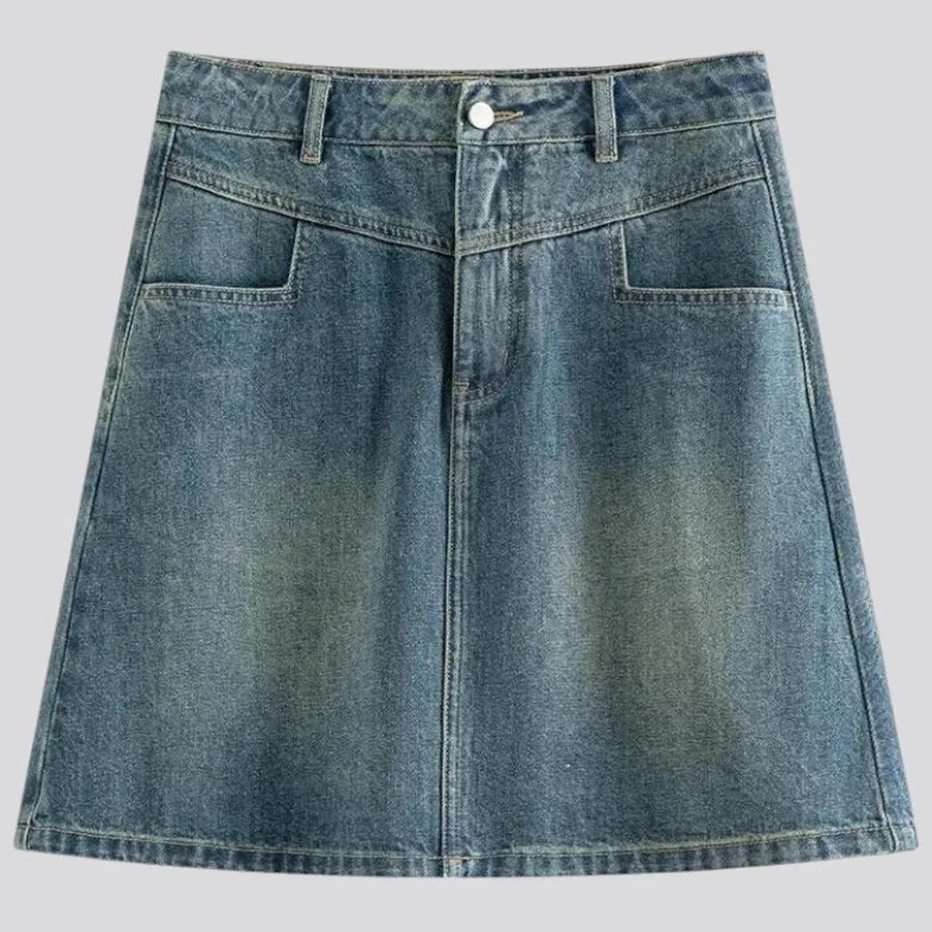 Micro length stylish stonewashed denim skirt