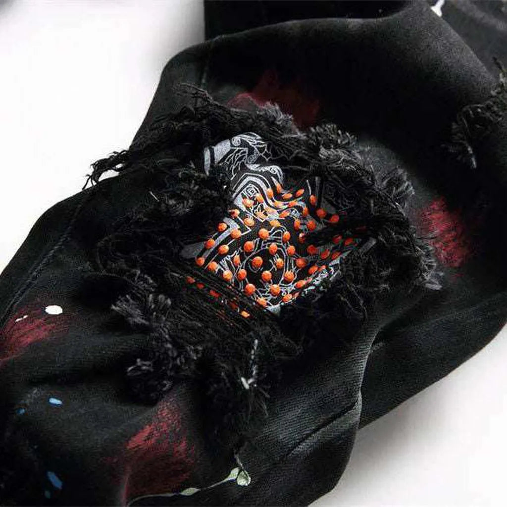 Paint splatter print black jeans