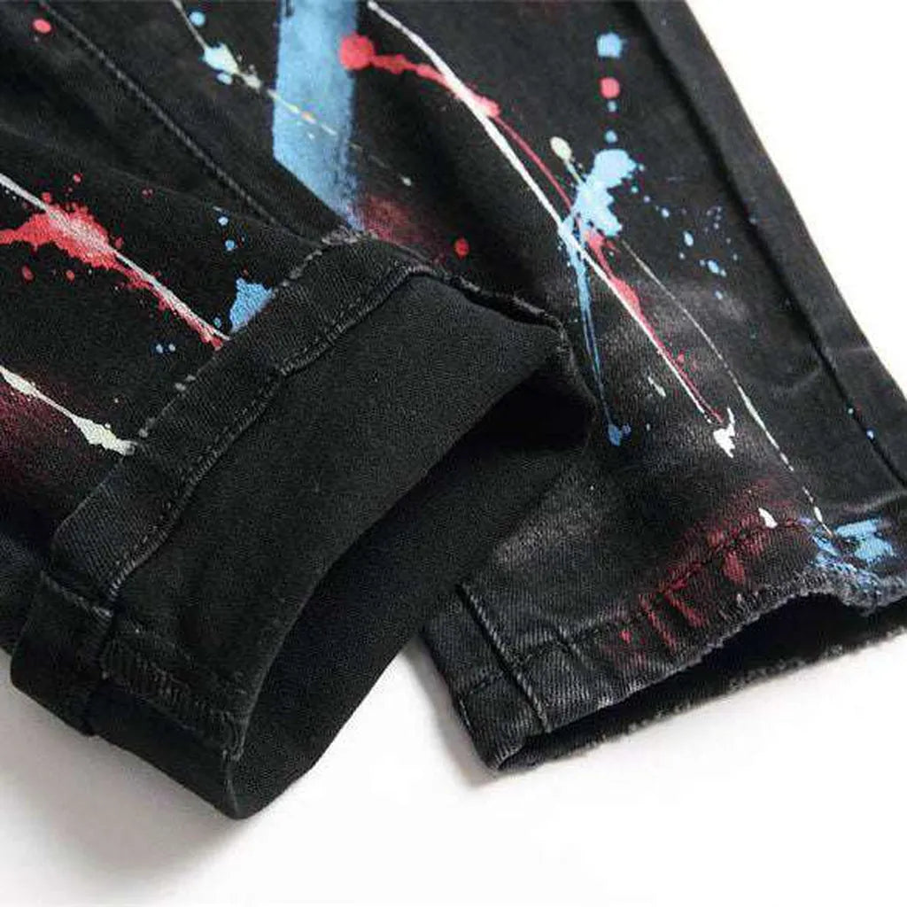 Paint splatter print black jeans