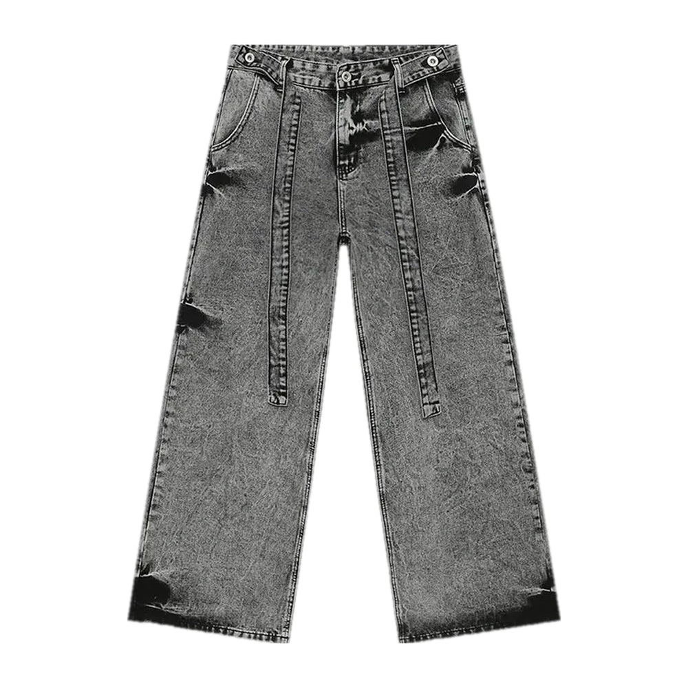 Vintage Slouchy Acid Wash Jeans for Men - Grey