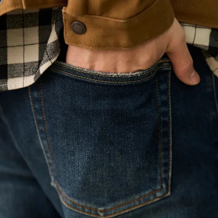 Mid-waist dark sanded men's jeans