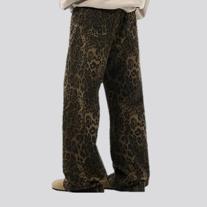 Slouchy animal print mid rise men's jean pants