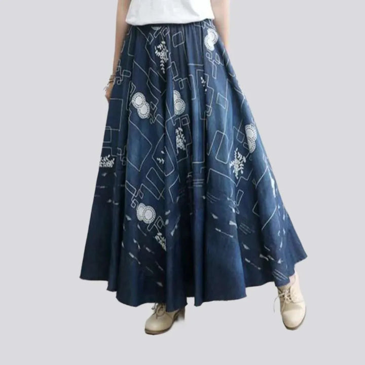Floor length women's denim skirt