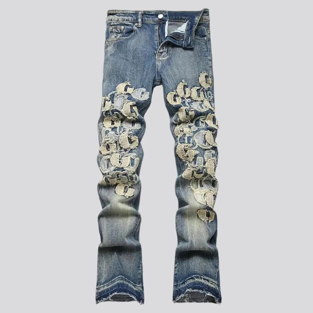 Embroidered vintage style jeans for men